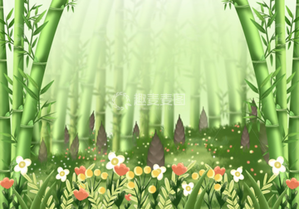 源文件下载【趣麦麦图】-春天竹林竹笋花草背景