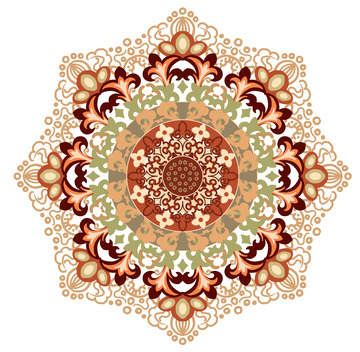 敦煌传统纹样藻井棕橘粉绿元素圆形