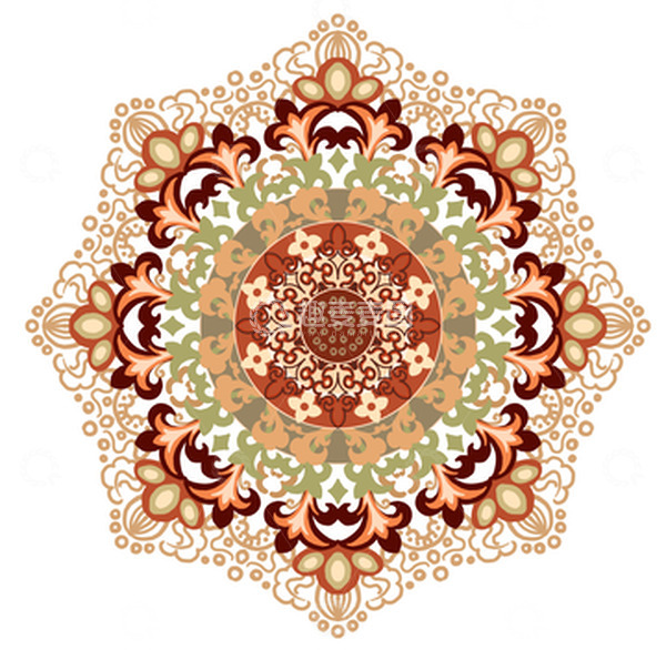 源文件下载【趣麦麦图】敦煌传统纹样藻井棕橘粉绿元素圆形