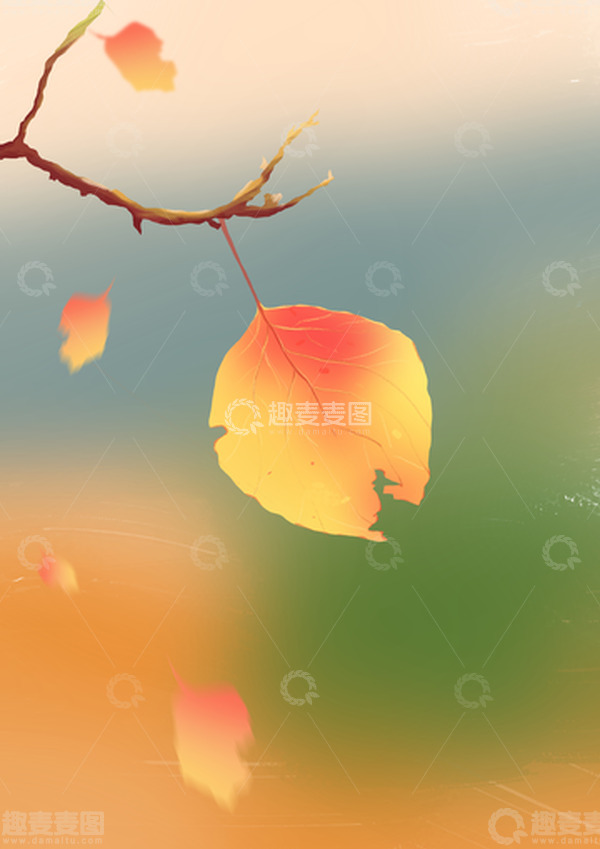 源文件下载【趣麦麦图】扁平风插画秋天季节落叶氛围感背景