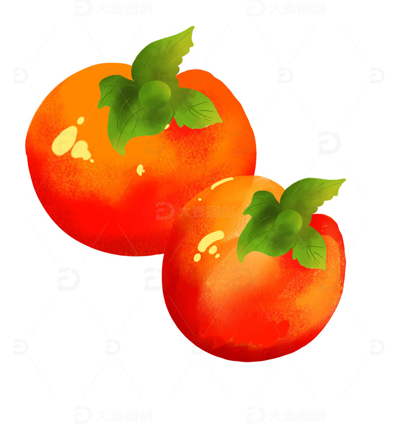 源文件下载【趣麦麦图】手绘春节喜庆万事如意水彩柿子