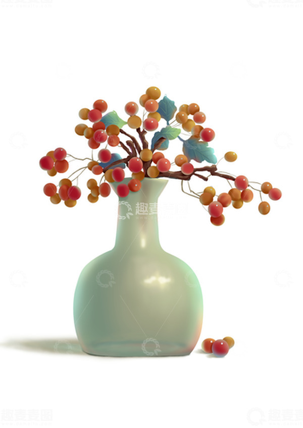 源文件下载【趣麦麦图】扁平风插画果实花瓶摆件场景壁纸元素