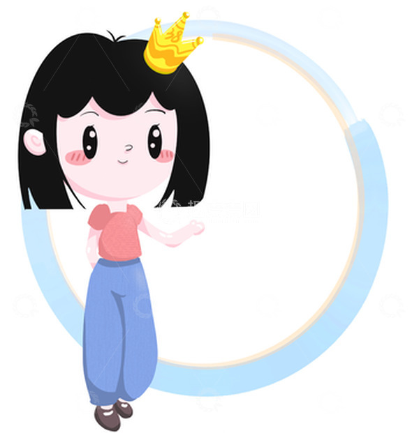 源文件下载【趣麦麦图】黑色短发女孩妇女节黄色圆边框扁平元素