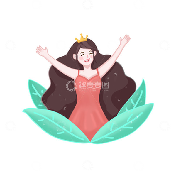 源文件下载【趣麦麦图】38妇女节女王节女神节皇冠手绘人物