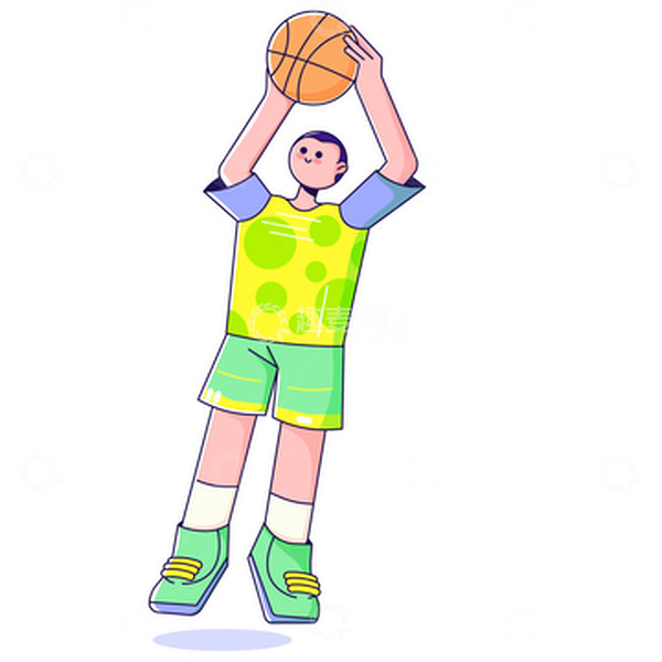 源文件下载【趣麦麦图】-矢量描边风打篮球运动人物形象