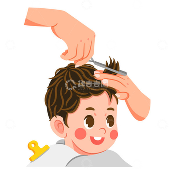 源文件下载【趣麦麦图】龙抬头小男孩理头发手绘图