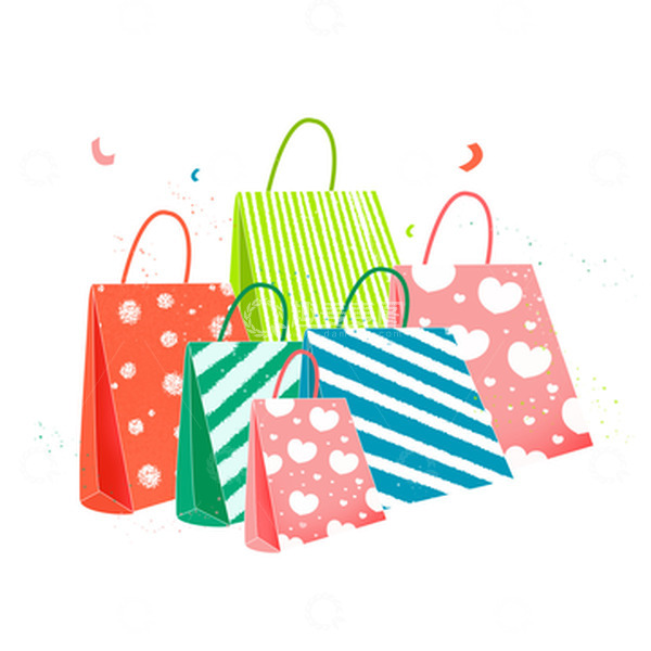 源文件下载【趣麦麦图】38妇女节扁平化卡通购物袋电商促销元素