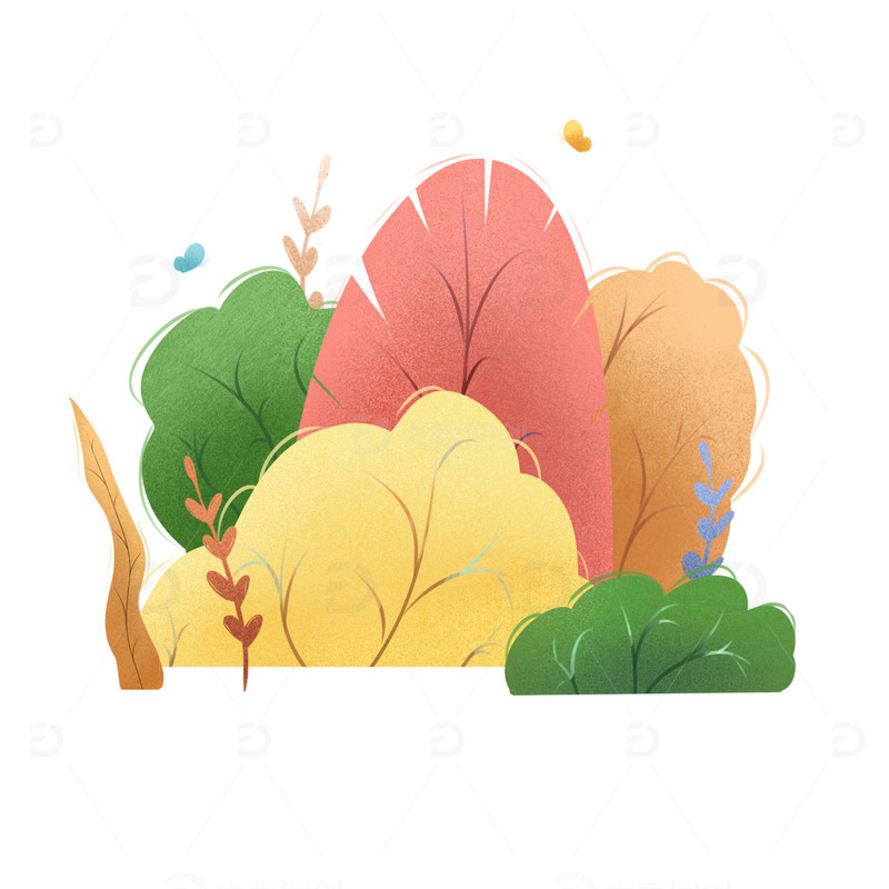 春天小清新植物草丛插画元素