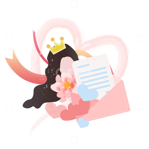 源文件下载【趣麦麦图】妇女节插画皇冠爱心信封