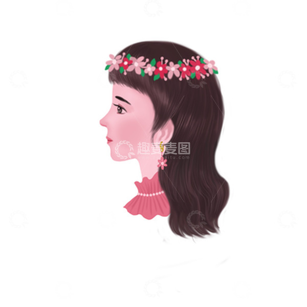 源文件下载【趣麦麦图】女神节花环王冠手绘头像
