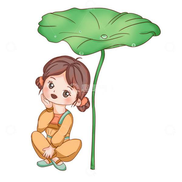 源文件下载【趣麦麦图】-雨水雨点树叶水珠打伞人物手绘人物