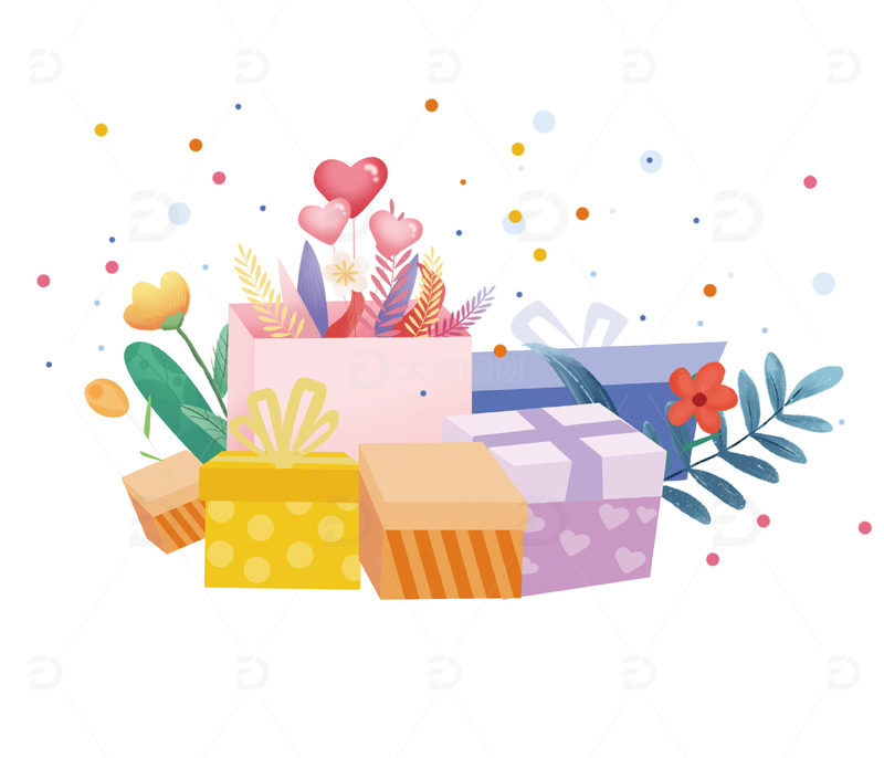 源文件下载【趣麦麦图】扁平简约卡通礼物礼品盒电商促销素材