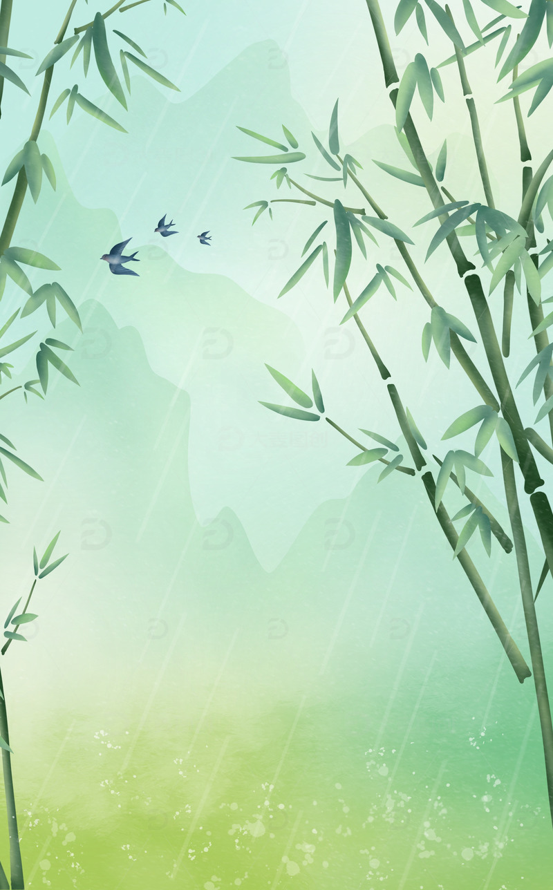 雨水谷雨节气古风绿色竹林简约背景
