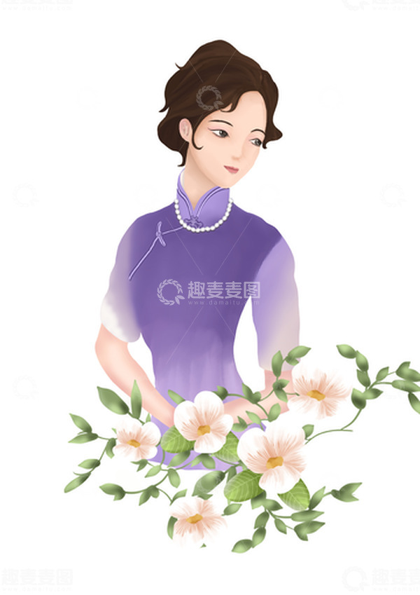 源文件下载【趣麦麦图】妇女节鲜花旗袍