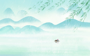 中国风春天雨水清明节气水墨山水背景