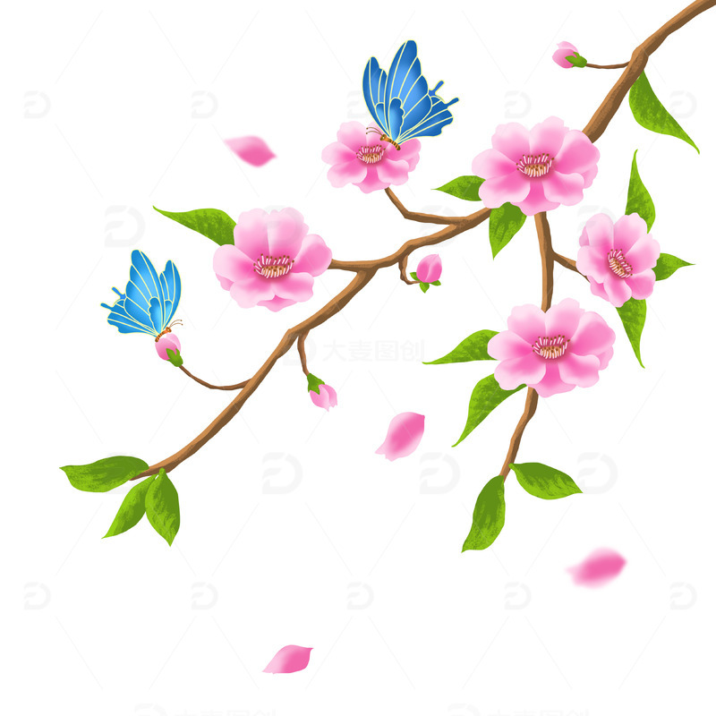 源文件下载【趣麦麦图】粉色春天樱花蝴蝶