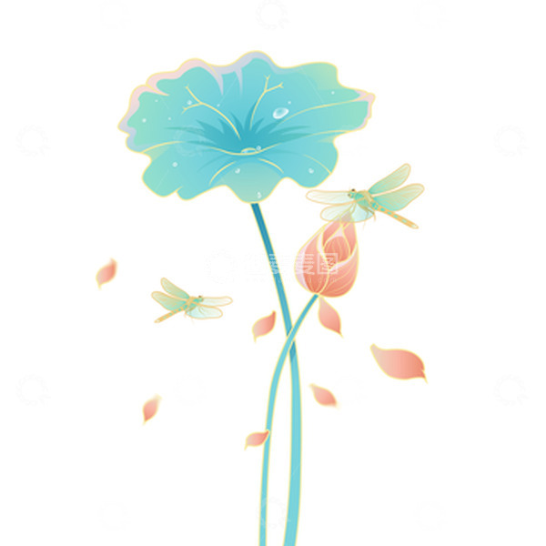 源文件下载【趣麦麦图】荷花水露雨水蜻蜓昆虫手绘小清新治愈系插画