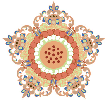 敦煌藻井花朵型传统纹样蓝红