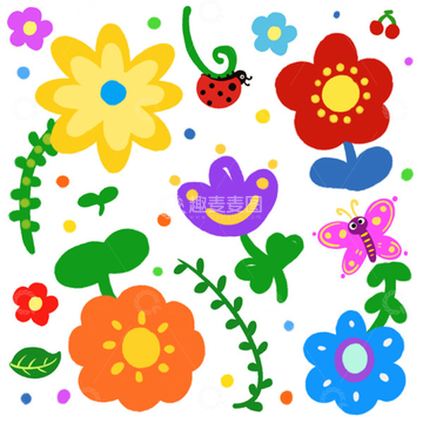 源文件下载【趣麦麦图】手绘春天花草昆虫