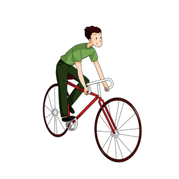 春天骑自行车出游的卡通男孩