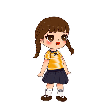 手绘卡通学生小女孩子
