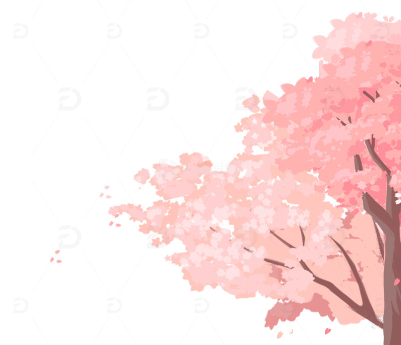 春天粉色樱花树桃花树立春桃花朵朵手绘