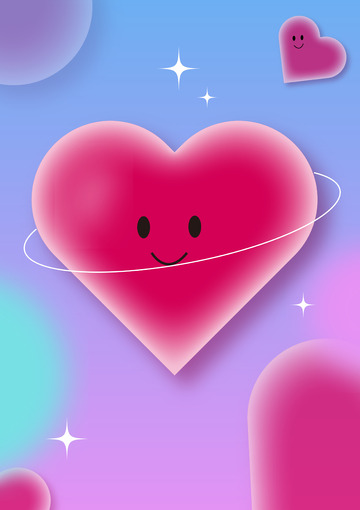 蓝紫色唯美浪漫爱心小表情漂浮云朵装饰背景