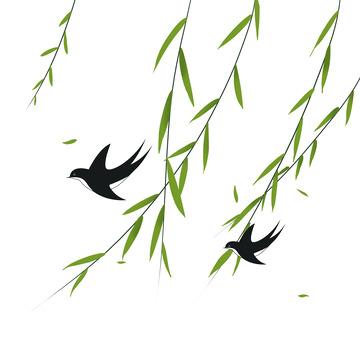 春天燕子柳树手绘卡通