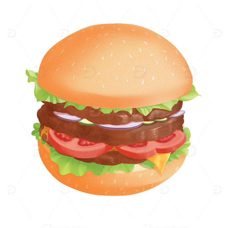 源文件下载【趣麦麦图】牛肉汉堡美食手绘插画元素
