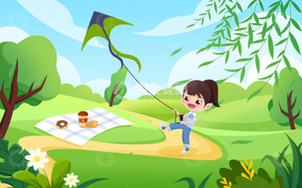 源文件下载【趣麦麦图】春游放风筝春天人物