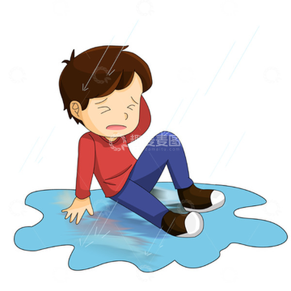 源文件下载【趣麦麦图】在雨中摔倒哭泣的卡通小男孩