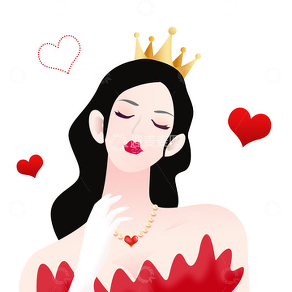 源文件下载【趣麦麦图】女王节爱心王冠元素