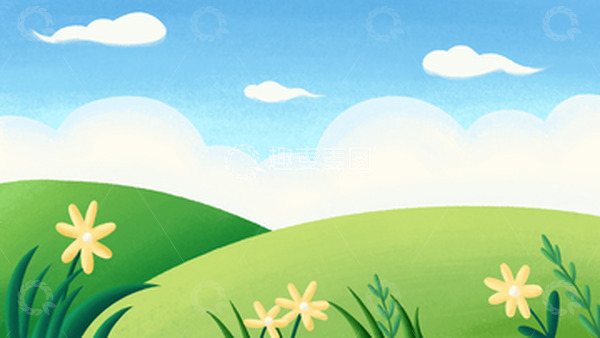 源文件下载【趣麦麦图】春天花草草地春天场景手绘背景图