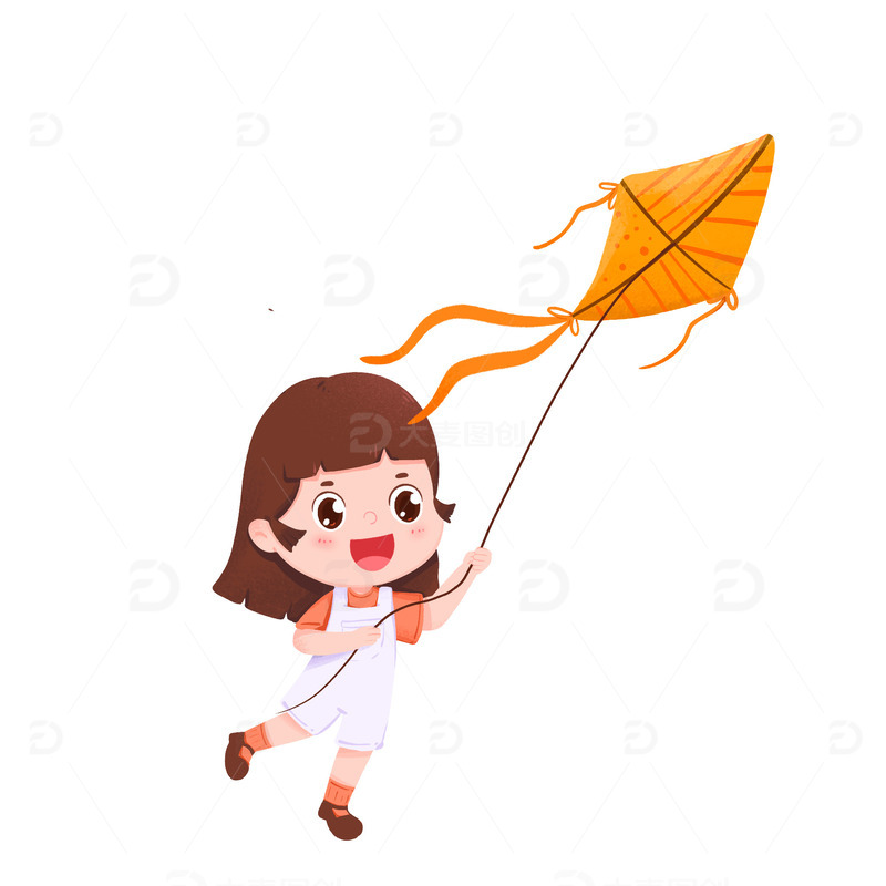 春天女孩开心放风筝免抠元素