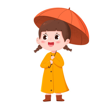 雨水节气女孩撑伞免抠元素