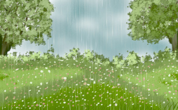 下雨天草地树木天空