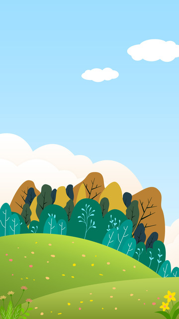 郊野茂密树林草地蓝天白云