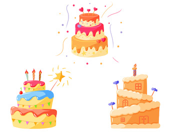 创意美食插画三层奶油蛋糕组合