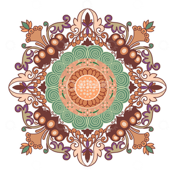 源文件下载【趣麦麦图】敦煌藻井方形花草纹样元素中国风紫灰绿