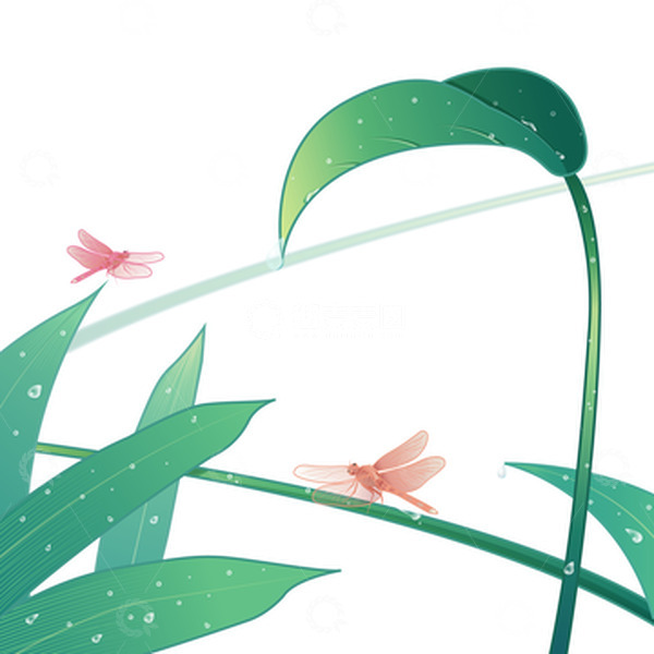 源文件下载【趣麦麦图】-雨水节气雨点水珠树叶蜻蜓卡通手绘