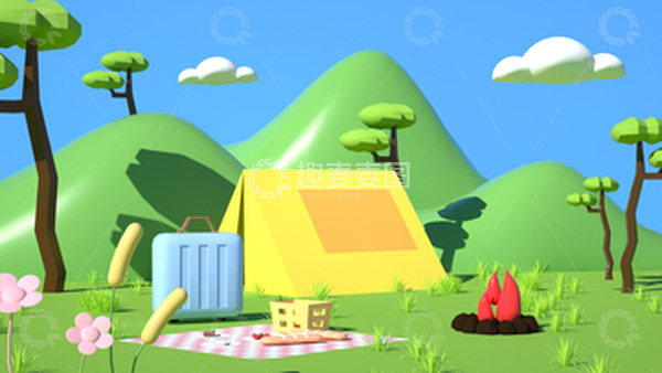 源文件下载【趣麦麦图】春天出游草地花野炊场景