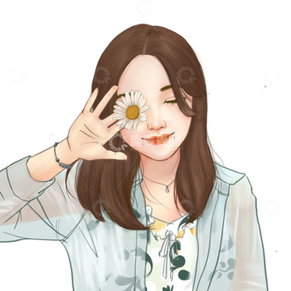 源文件下载【趣麦麦图】手持雏菊的少女