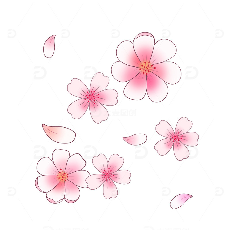 桃花春天手绘元素