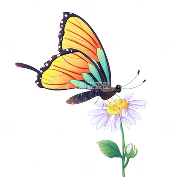 源文件下载【趣麦麦图】小清新春天惊蛰蝴蝶植物花手绘元素