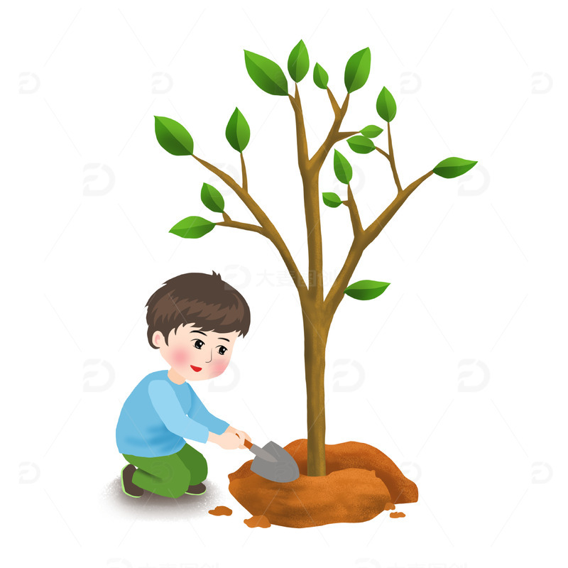 绿色植树节小孩植树