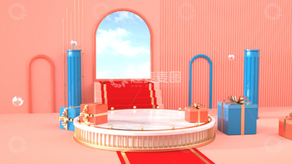 源文件下载【趣麦麦图】3D粉色电商展台背景