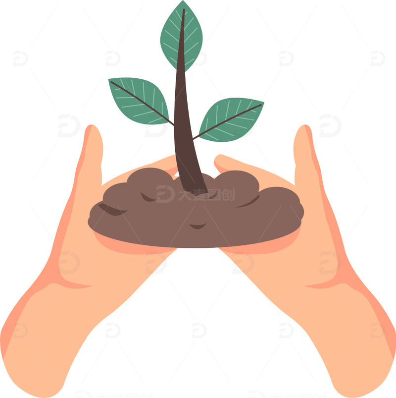 源文件下载【趣麦麦图】手捧泥土树苗手绘卡通植树节元素