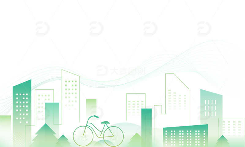 源文件下载【趣麦麦图】-文明城市绿色出行扁平插画建筑背景素材
