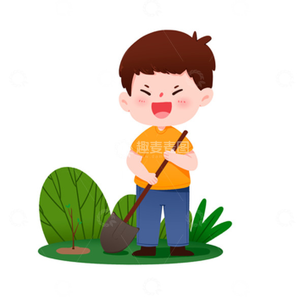 源文件下载【趣麦麦图】植树节黄衣男孩种树