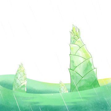 绿色小清新竹笋惊蛰节气手绘插画元素